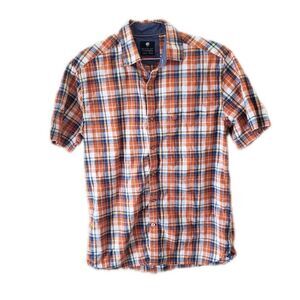 Netplay Heritage Workwear Men's Orange Multicolor Plaid Button Shirt with Pocket